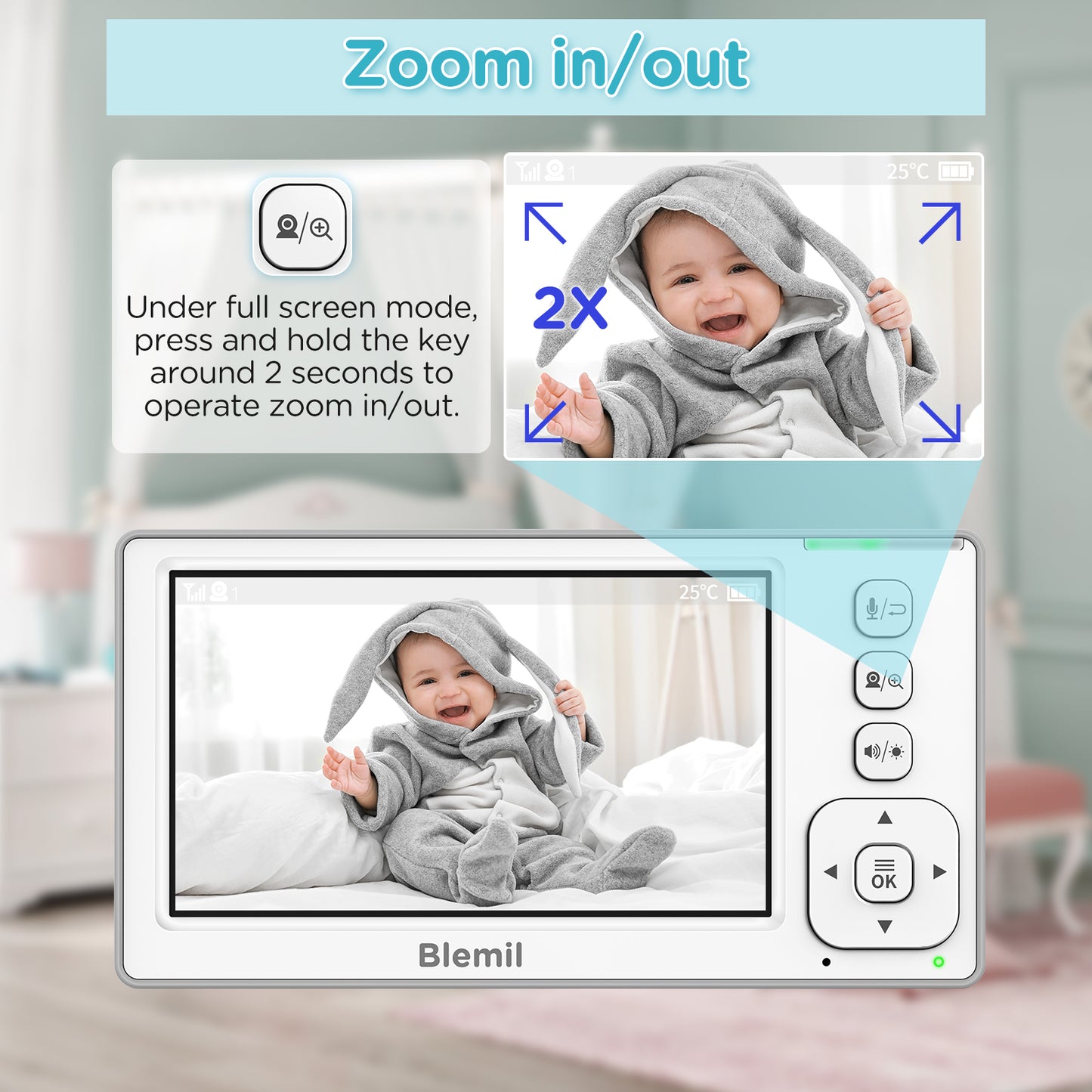 Blemil BL9046-2 Video Baby Monitor with two cameras