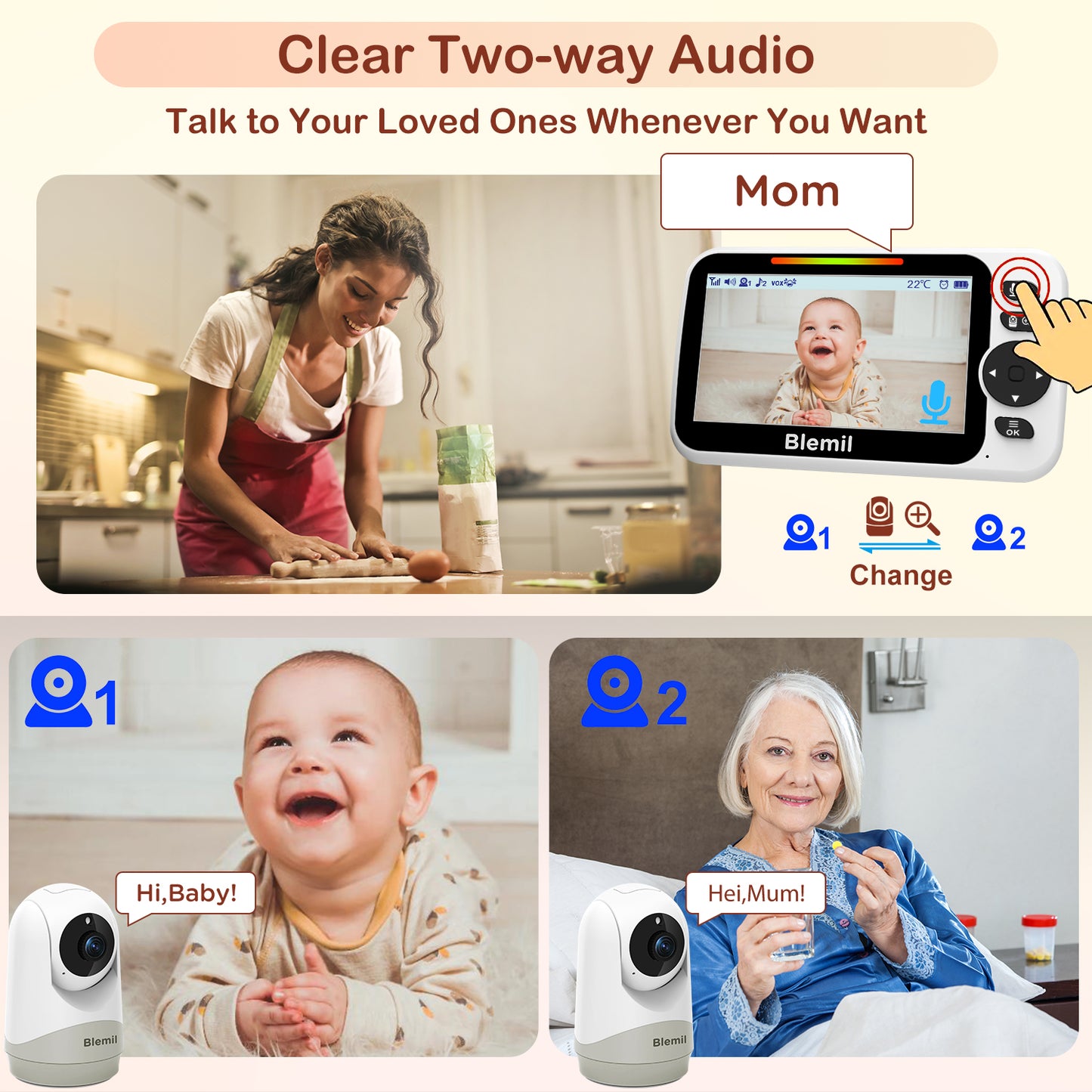 Blemil BL9052-2 Video Baby Monitor with two cameras