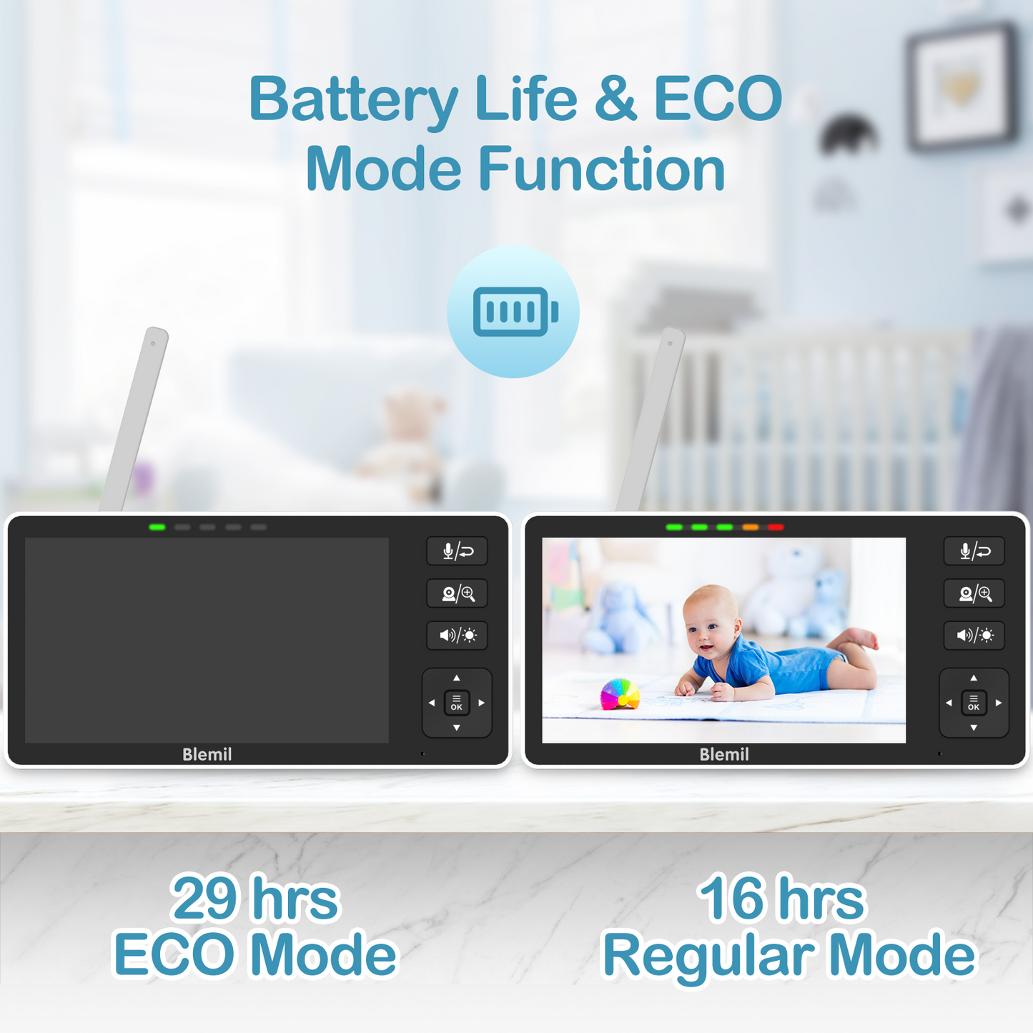Blemil BL9082 Baby Monitor, 5.5" HD Split-Screen with 4000mAh Battery
