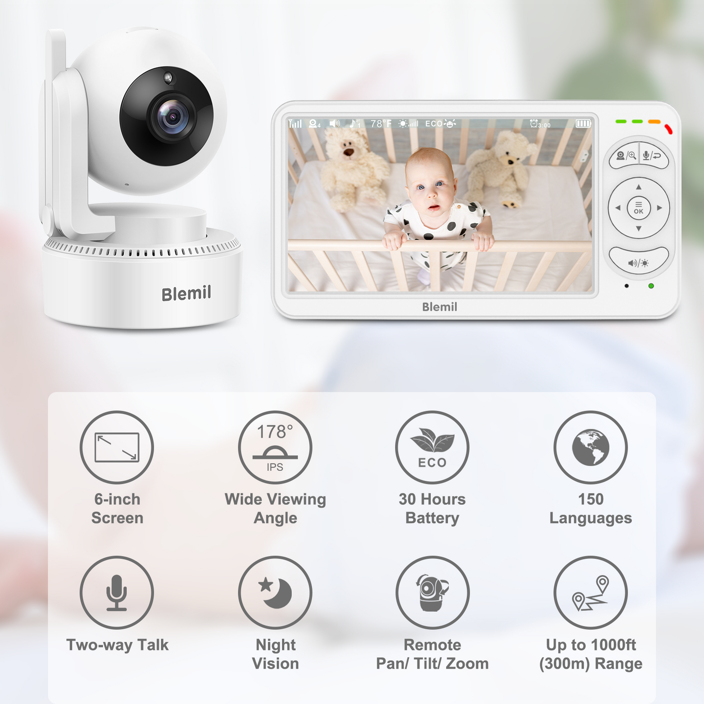 Blemil BL9064-2 Video Baby Monitor with two cameras