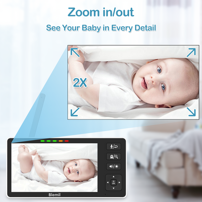 Blemil BL9082 Baby Monitor, 5.5" HD Split-Screen with 4000mAh Battery