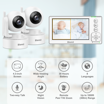 Blemil BL9046-2 Video Baby Monitor with two cameras