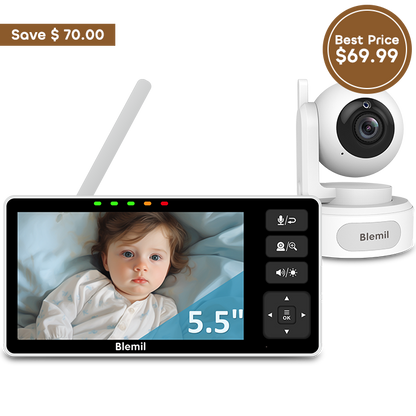Blemil BL9082 Baby Monitor, 5.5" HD Split-Screen with 4000mAh Battery